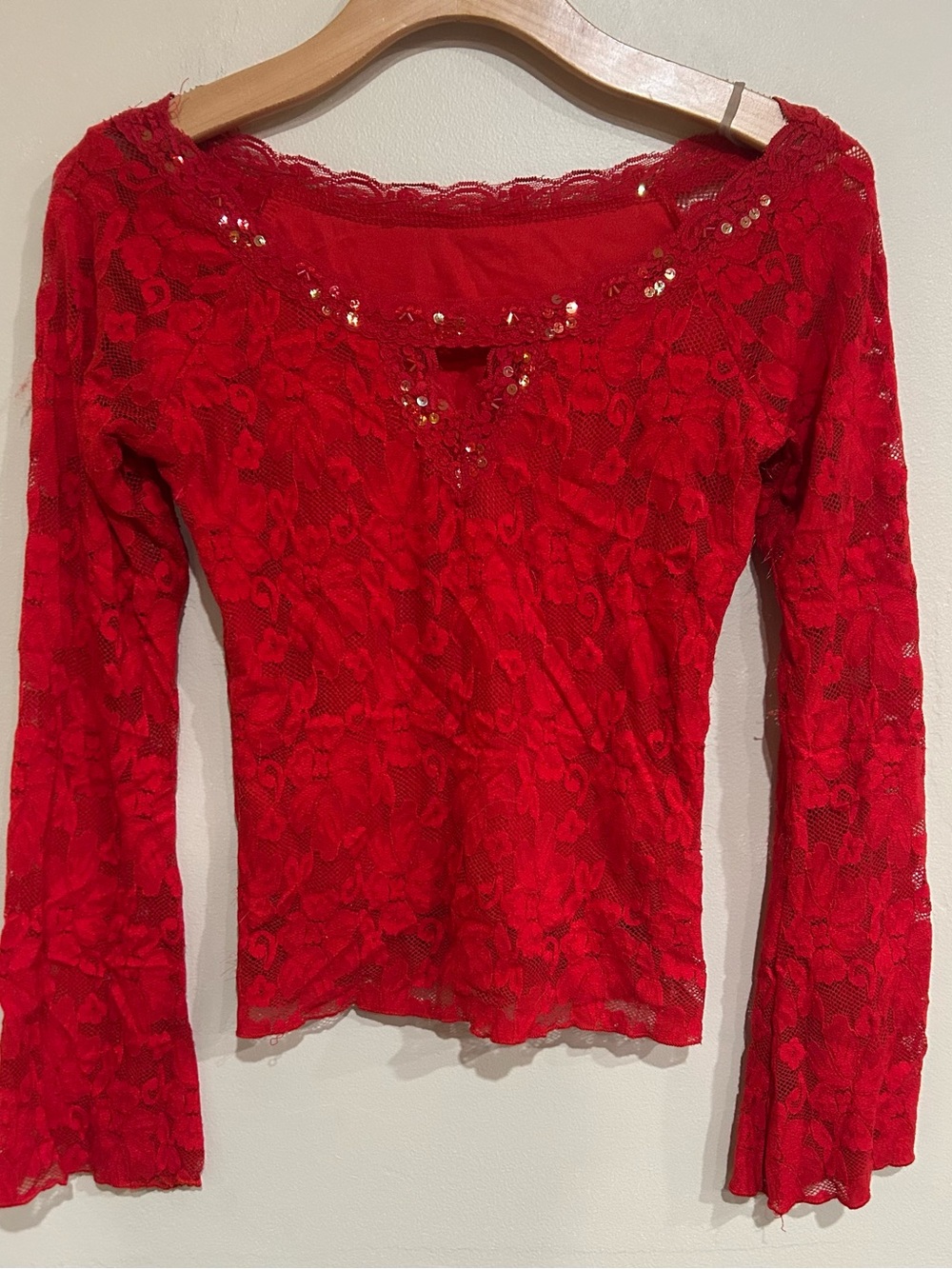 NWT Y2K Wild Cat Lace Sequin Whimsigoth Fairy Punk Blouse Sz Med Wide Sleeve